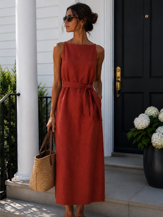 Boden Dresses & Skirts - Boden 100% Linen Belted Maxi Dress Rust Terracotta Pockets NWT US 6 Minimalist